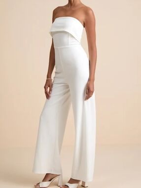 Lulus Carmo White Strapless Straight Leg Jumpsuit, Large